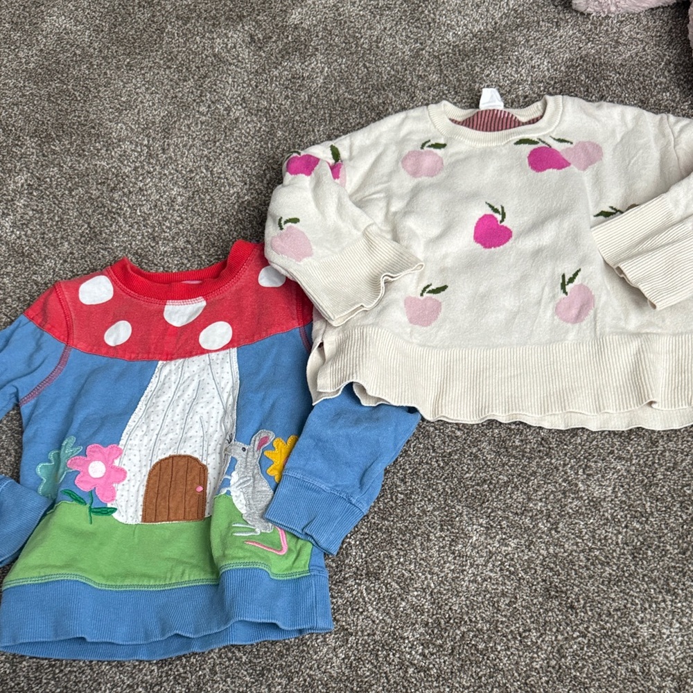 Mini Boden mushroom mouse pullover and Gap Apple pullover
